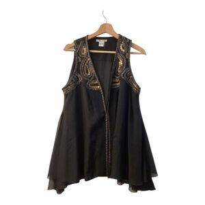 Alberto Makali Sheer Black Embellished Vest Vintage Beaded
